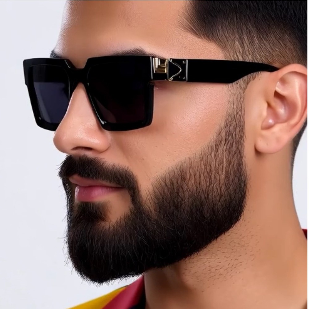 Mens Oversized Black Square Sunglasses Gold Accents Hip Hop Driving Eyewear 2026